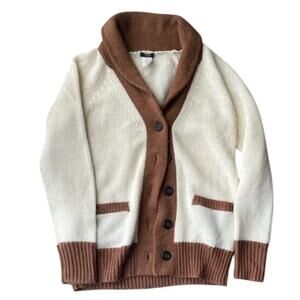J.CREW Cream and Brown Wool Blend Button Up Cardigan Sz S